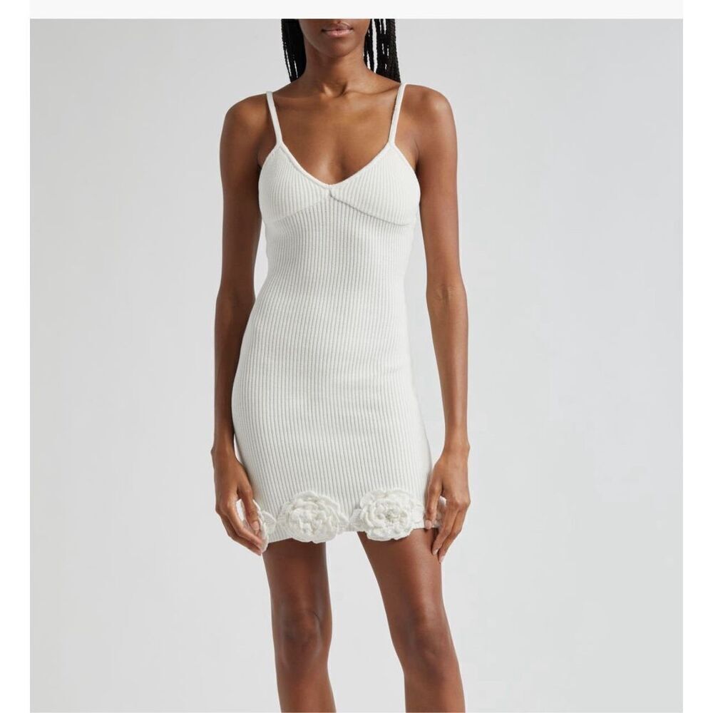 ELEXIAY Tami Rib Empire Waist Minidress handmade crochet In White size M NWT